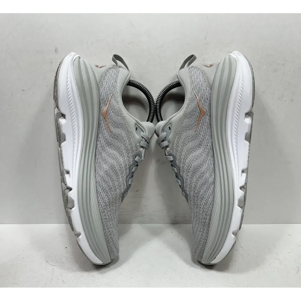 Hoka One One Women's Light Gray with Rose Gold Logo Running Shoes